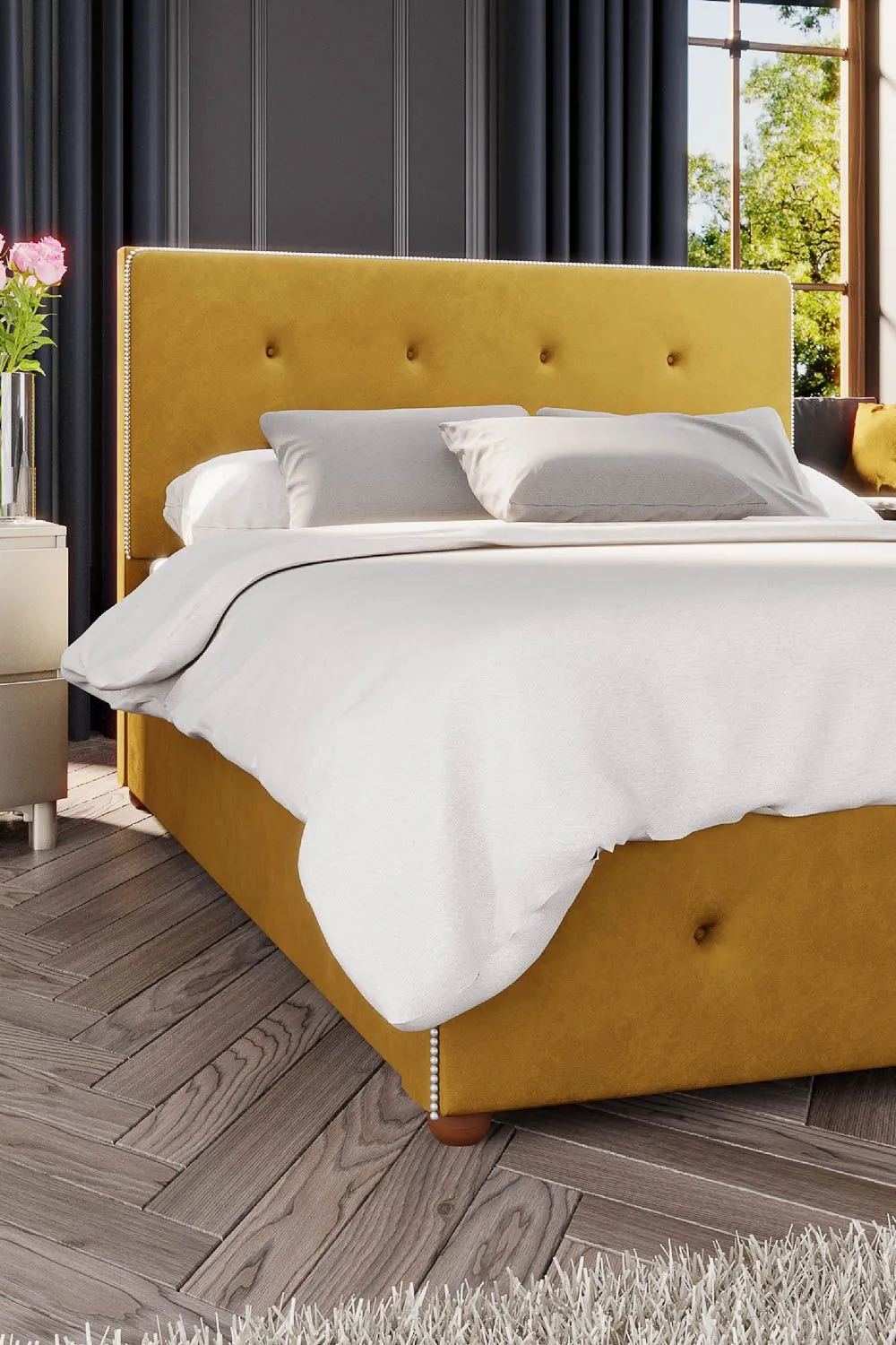 Laurence Llewelyn-Bowen Hesper Ottoman Storage Bed in Plush Velvet Fabric, Custom Made in Mustard 3