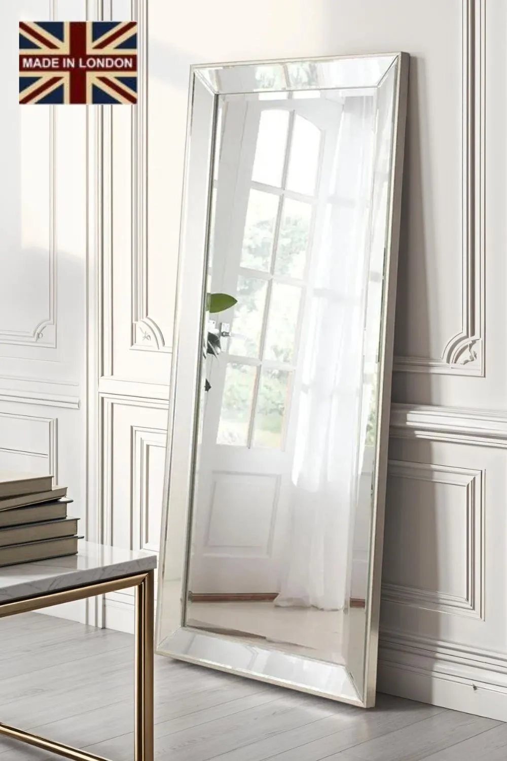Yearn Mirrors Bevelled Tray Mirror full length 168x76.5cm in Metallic Silver