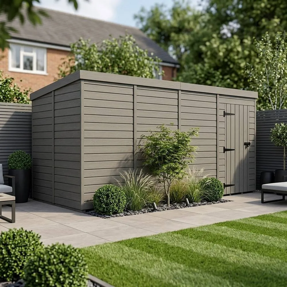 Buttercup Farm 16ft x 9ft Composite Pent Garden Shed Single Door No Windows in Grey 2