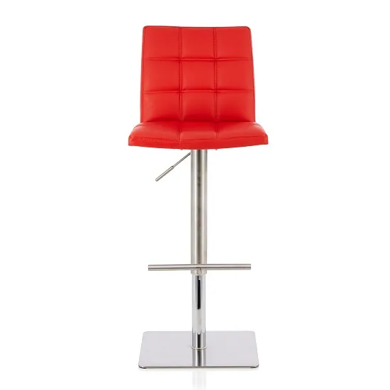 Rocklin Bar Stool In Red Faux Leather And Stainless Steel Base