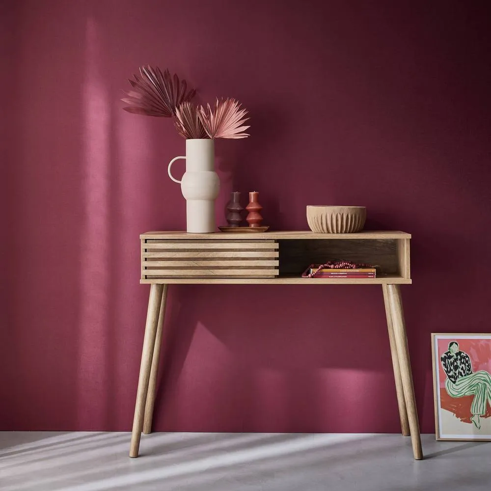 sweeek 100cm scandi-style console, grooved wood effect in Beige 3