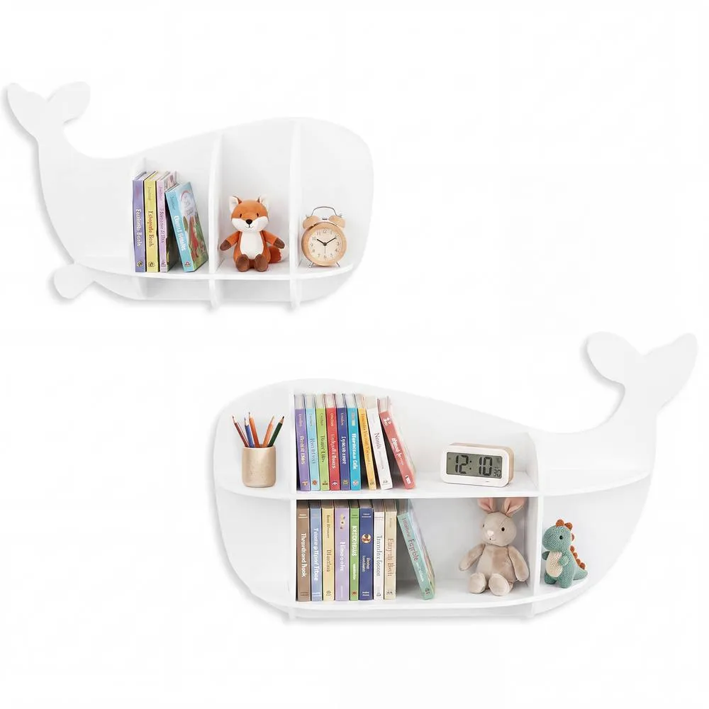 Costway 2PCS Whale Floating Shelves Wall Mounted Storage Display Rack in White
