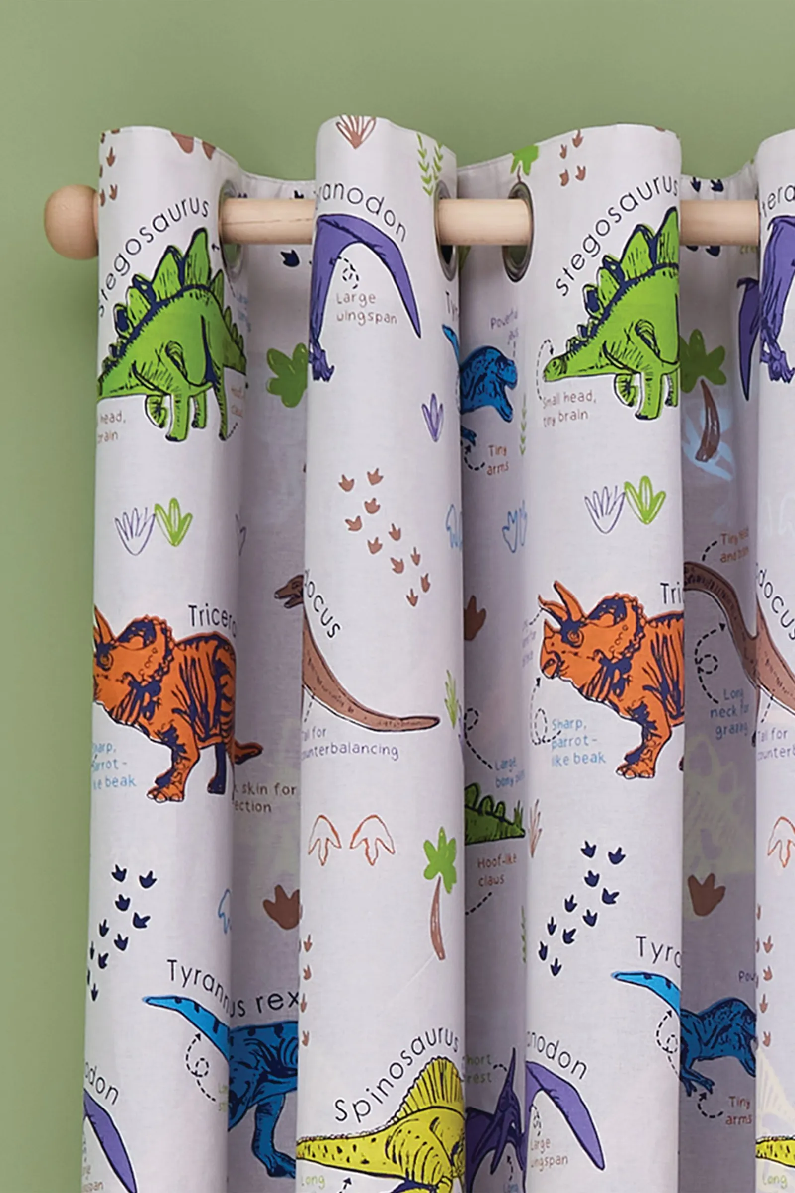 Catherine Lansfield 'Prehistoric Dinosaur' Reversible Lined Eyelet Curtains in Natural 3