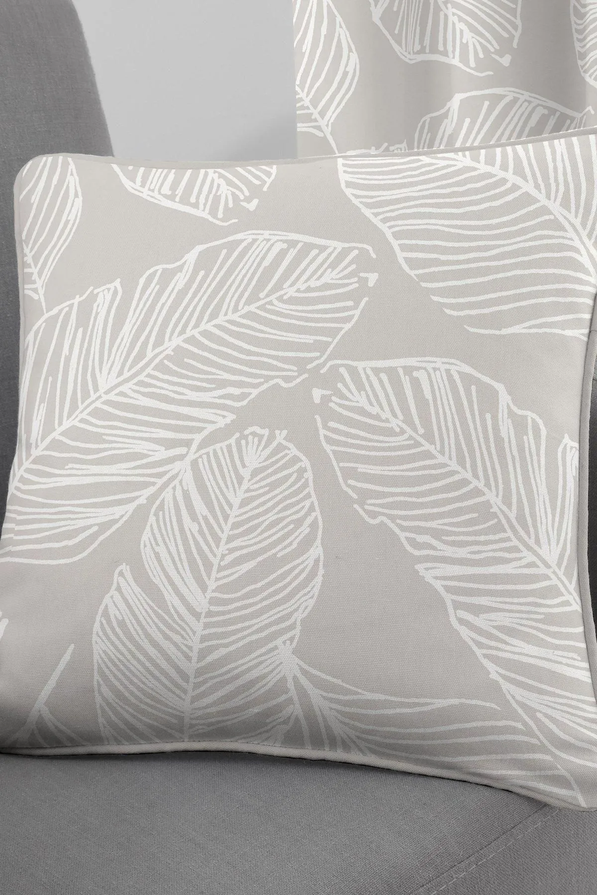 Fusion 'Matteo' Hand Drawn Leaf Print Filled Cushion 100% Cotton in Natural 1