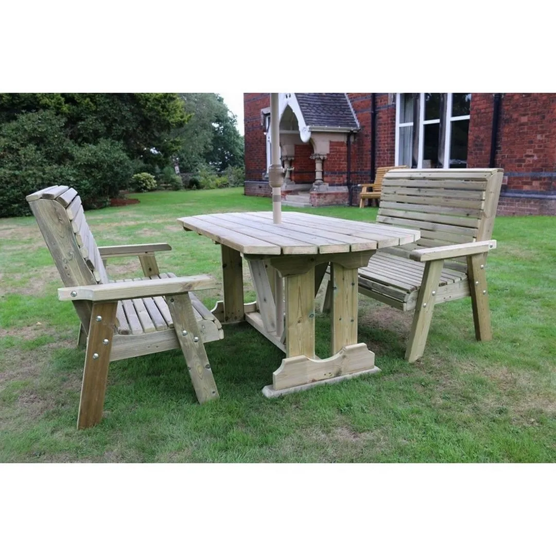Churnet Valley Garden Furniture Ltd Ergo Dining Table Bench Set - Sits 6, Min. Assembly Required in Brown 4
