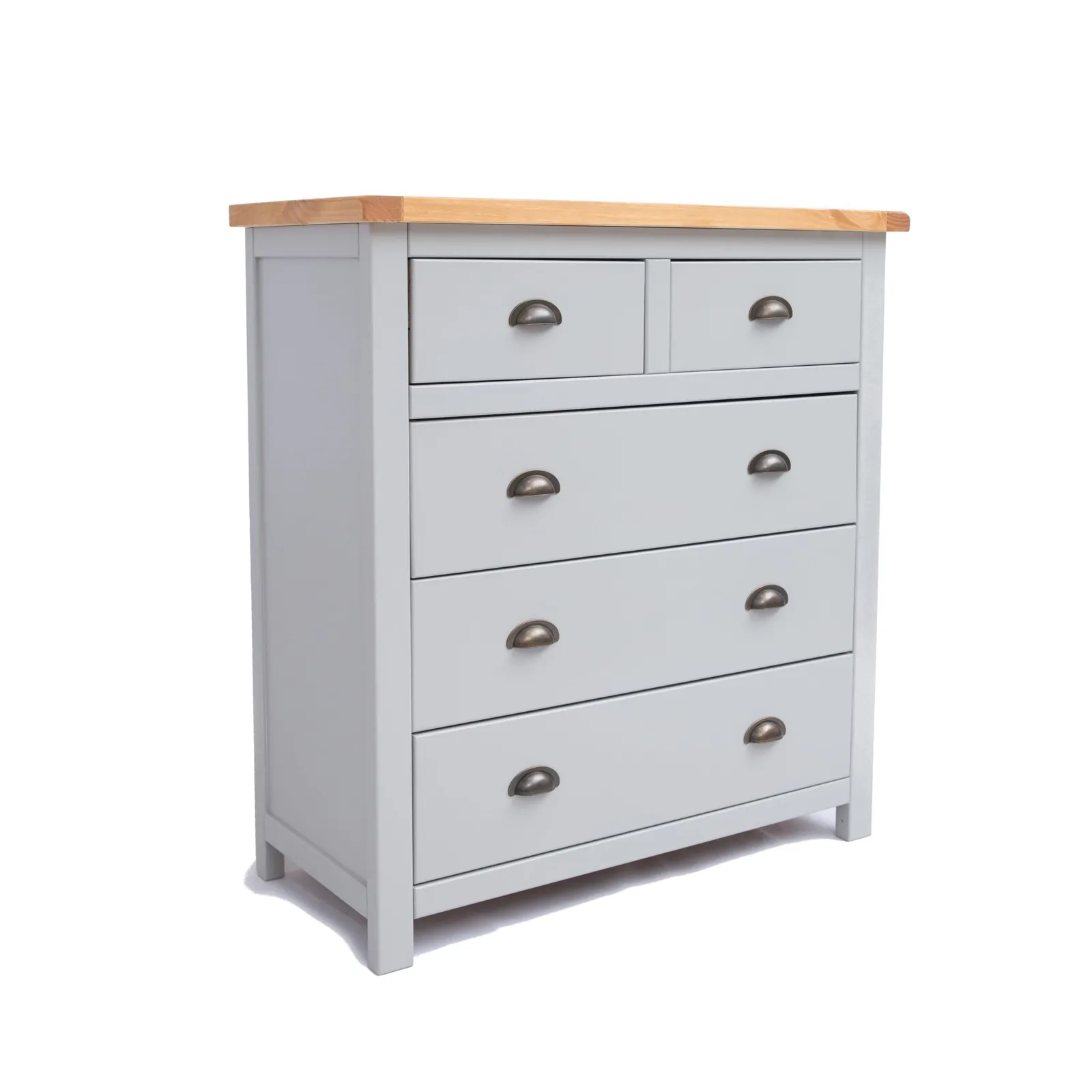 Cabinet Bits Argenta 5 Drawer Chest of Drawers Brass Cup Handle in Light Grey 2