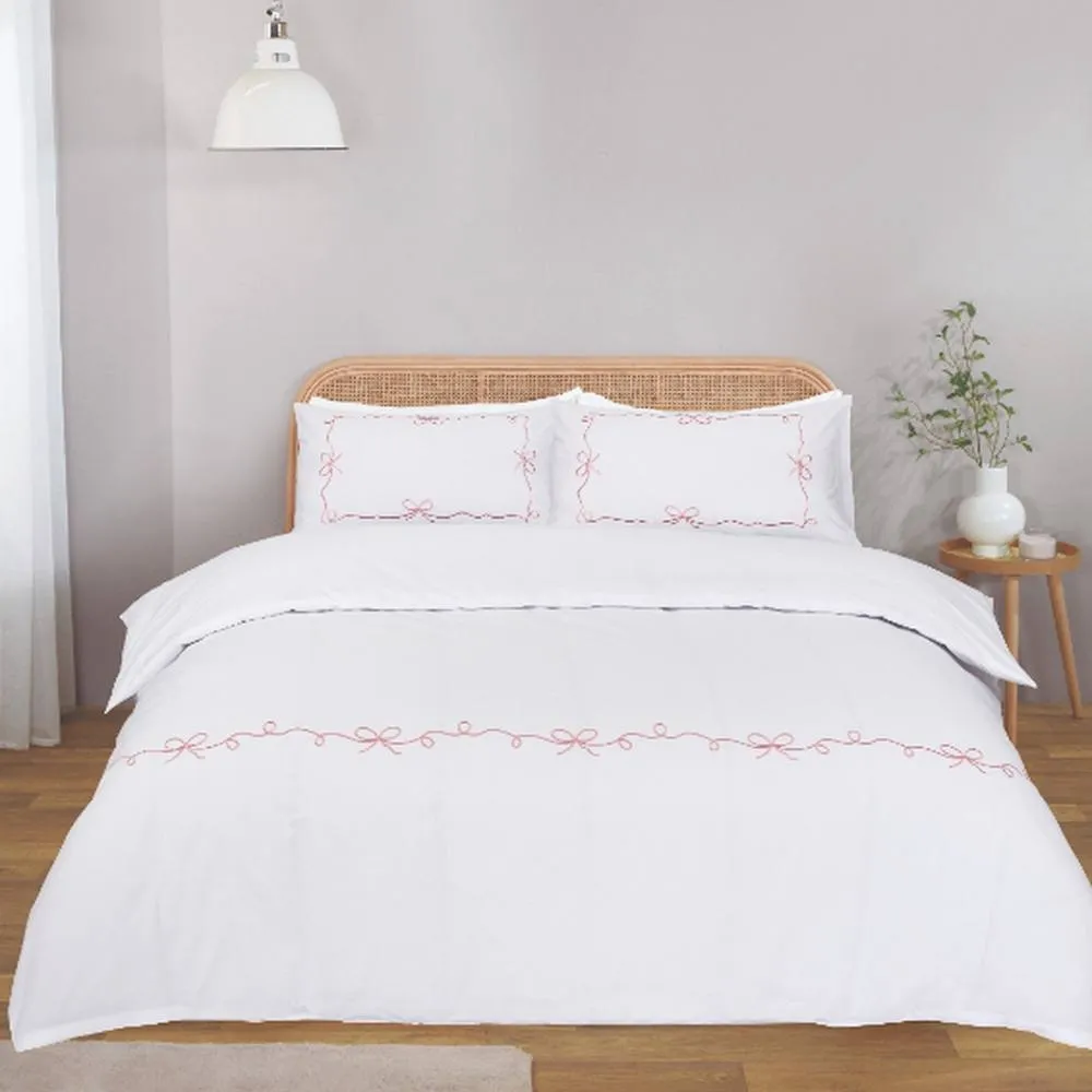 Rapport Home Embroidered Bows Polycotton Duvet Cover Set with Pillowcase