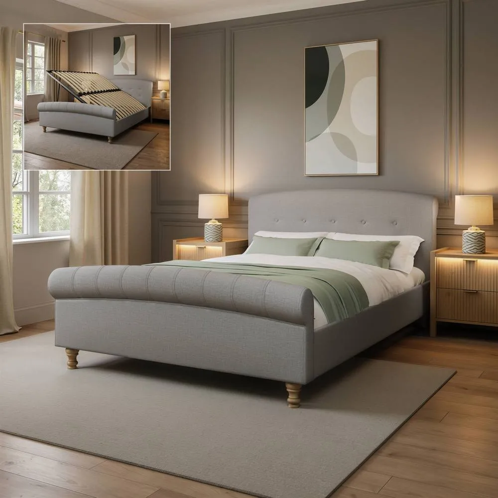 X Rocker Camille Upholstered Shadow Ottoman - Double Sleigh Bed - Grey