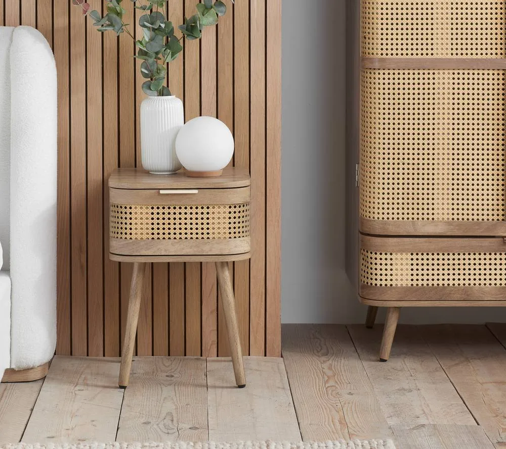 Birlea Rattan Bedside Cabinet 1 Drawer Sark Nightstand Side Table in Beige