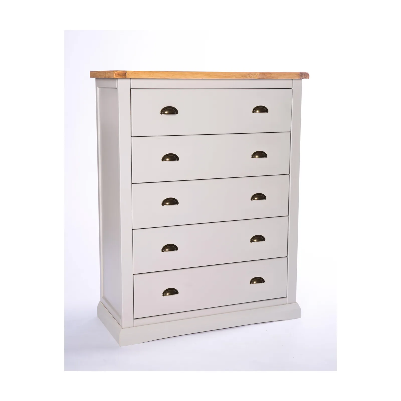 Cabinet Bits Loreo 5 Drawer Chest of Drawers Brass Cup Handle in Light Grey 2
