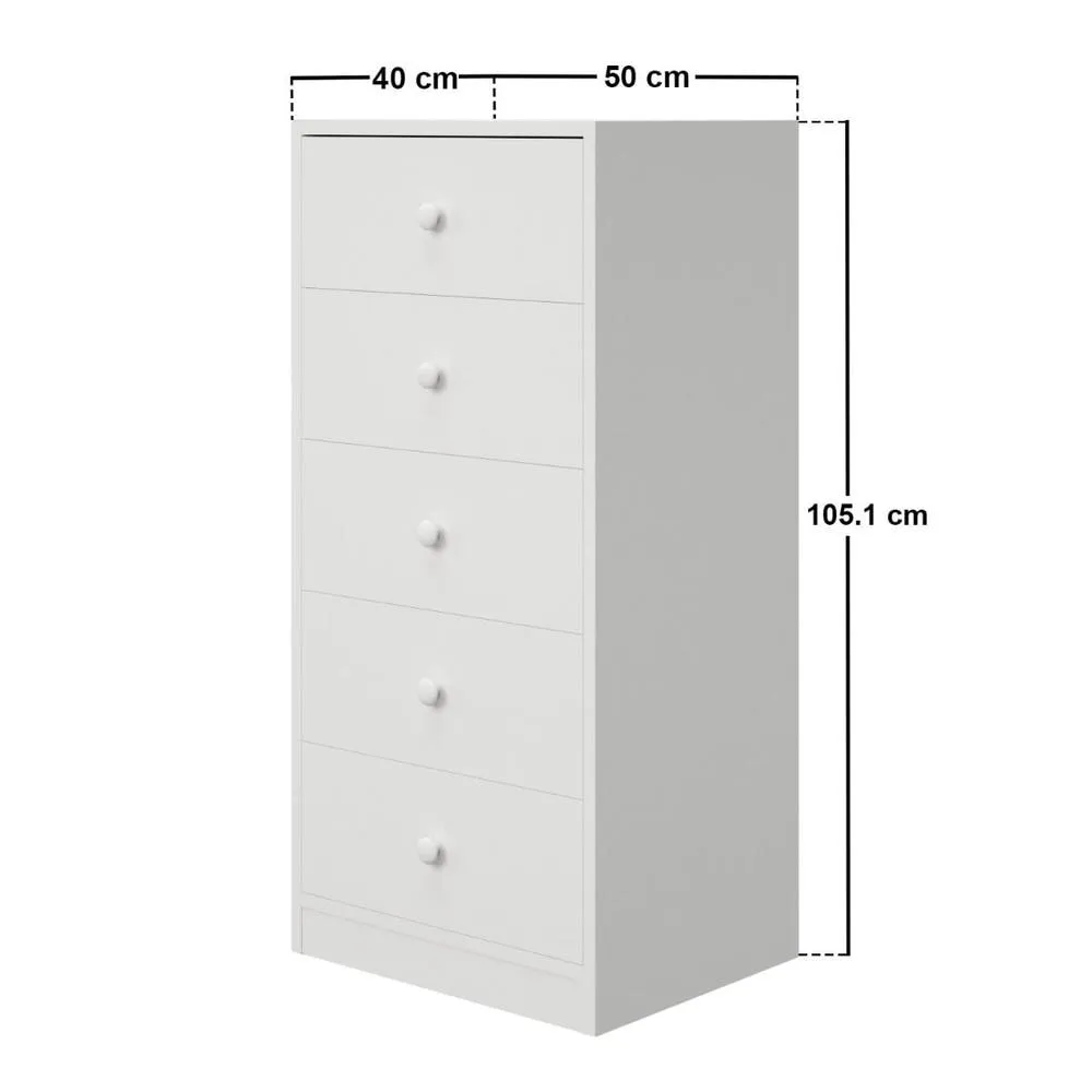 Flair Wizard Chest of 5 Drawers White 5