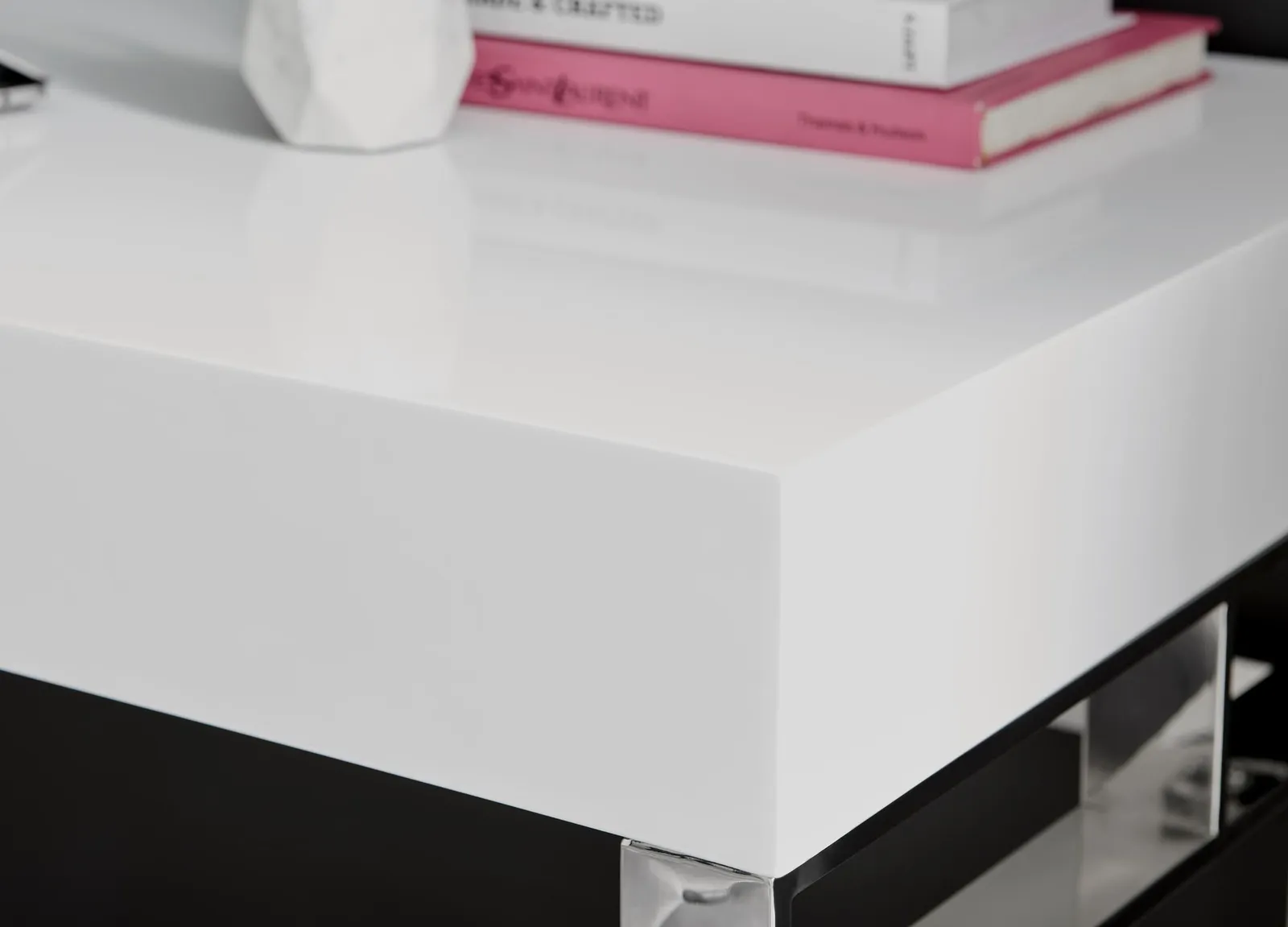 FurnitureboxUK Cambridge White High Gloss Office/Gaming Desk With Silver Chrome Geometric Legs 5