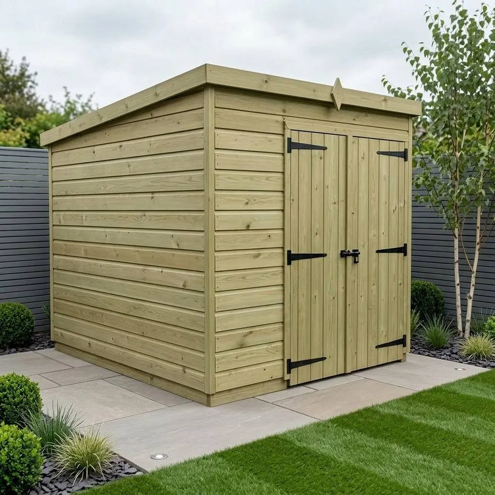 Buttercup Farm 6ft x 10ft Pent Garden Shed Double Door No Windows - Timber in Brown 2