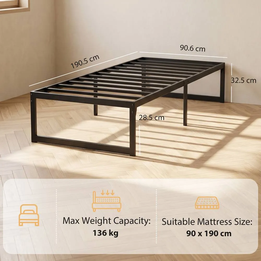 HOMCOM 3ft Single Bed Frame with Underbed Storage, Noise-Free, Black 3