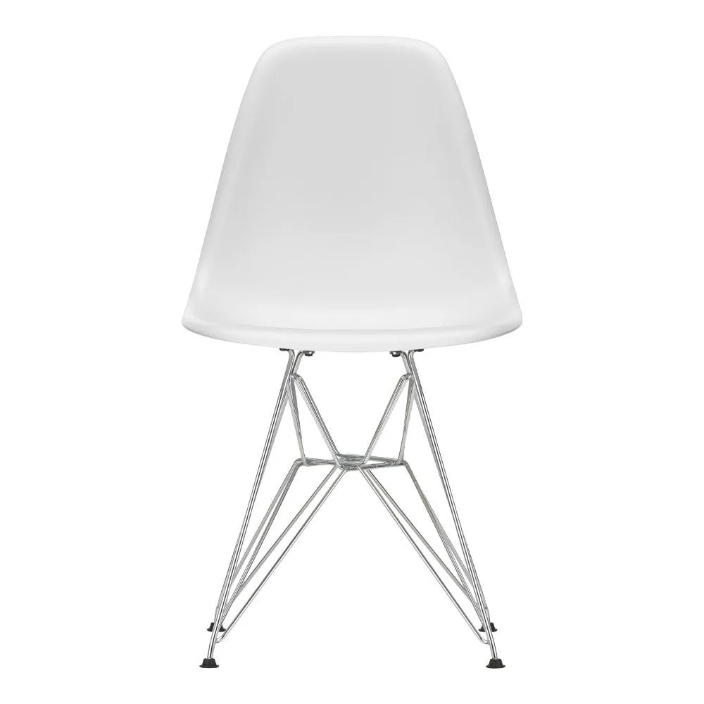 Vitra Eames DSR Side Chair RE in Cotton White 01 Chrome Base 05 Glides