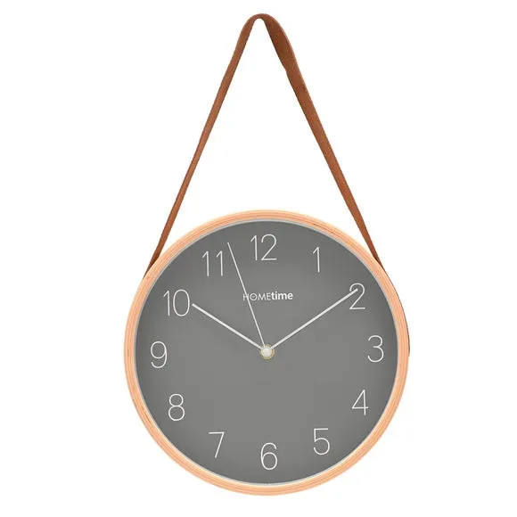 Hometime Round Wooden Wall Clock with Hanging Belt