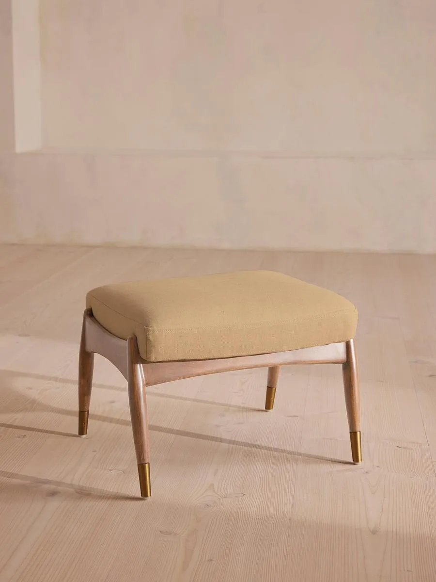 Theodore Oak Footstool, Linen, Wheat