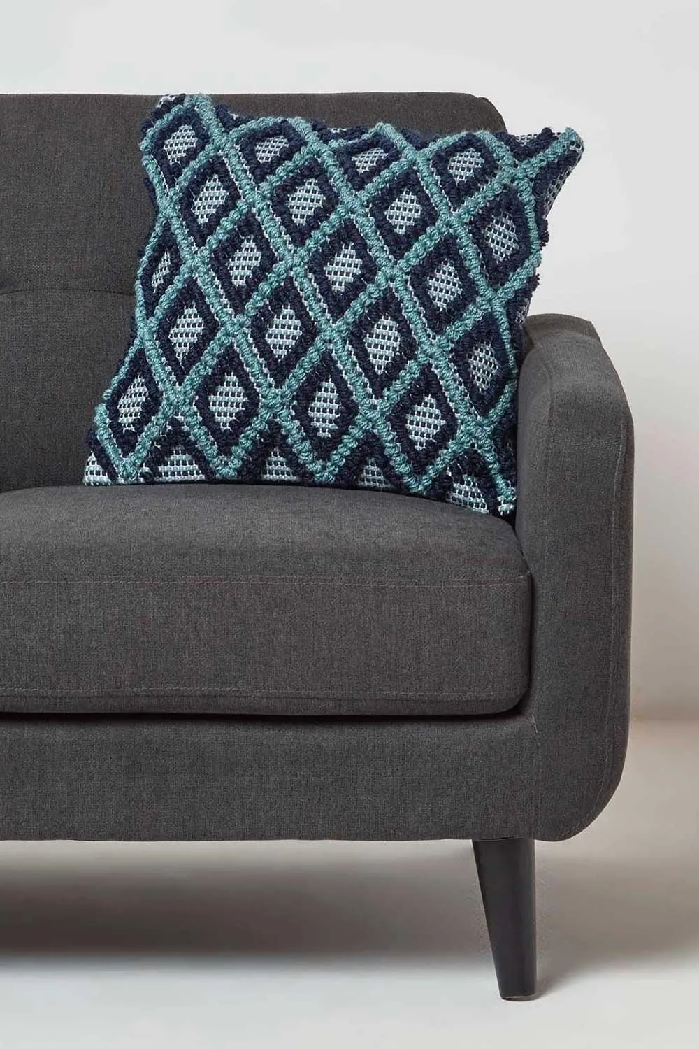 Homescapes Tula Handwoven Textured Navy & Teal Cushion 2