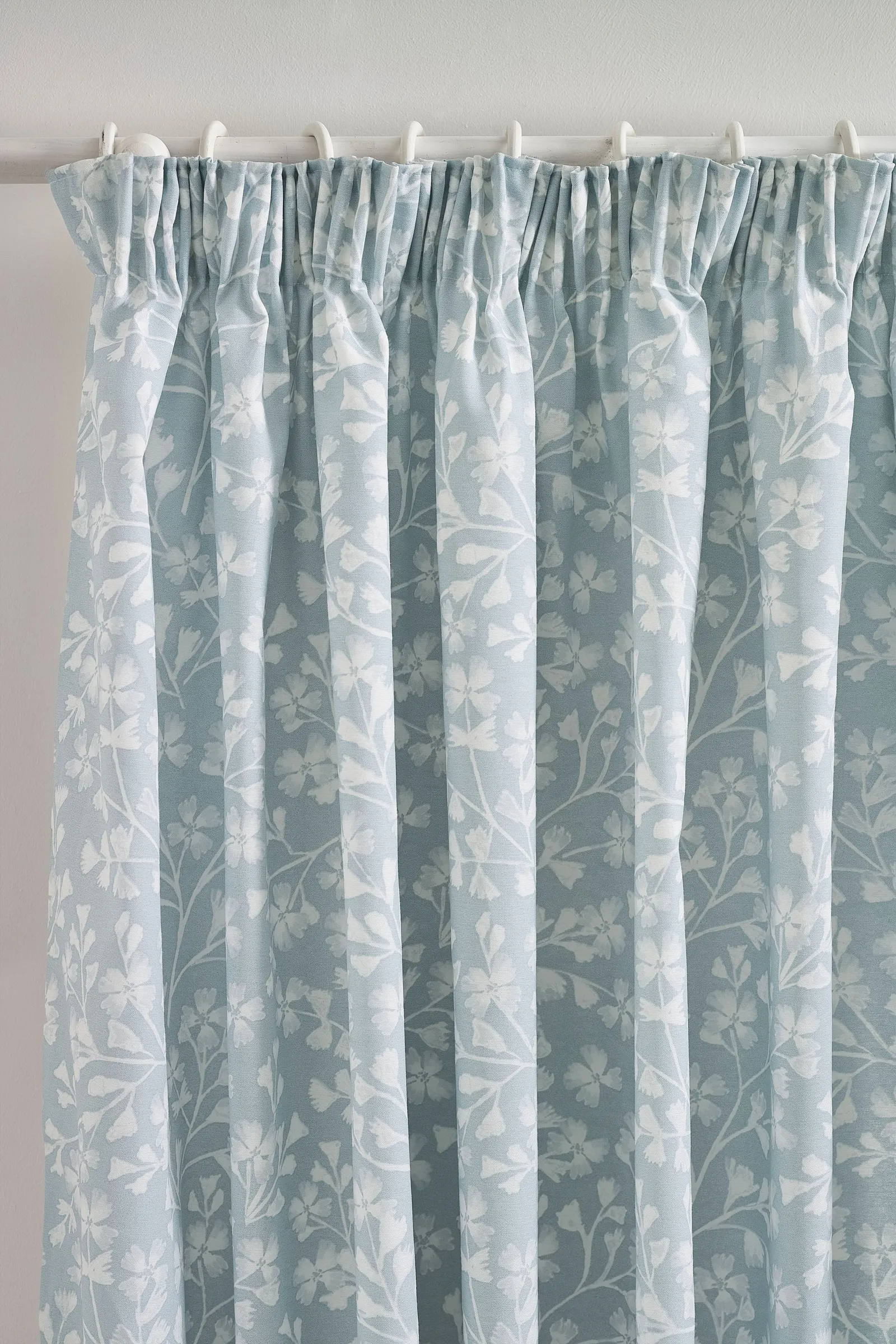 Catherine Lansfield 'Brooke Floral' Lined Pencil Pleat Curtains in Duck Egg Blue 2