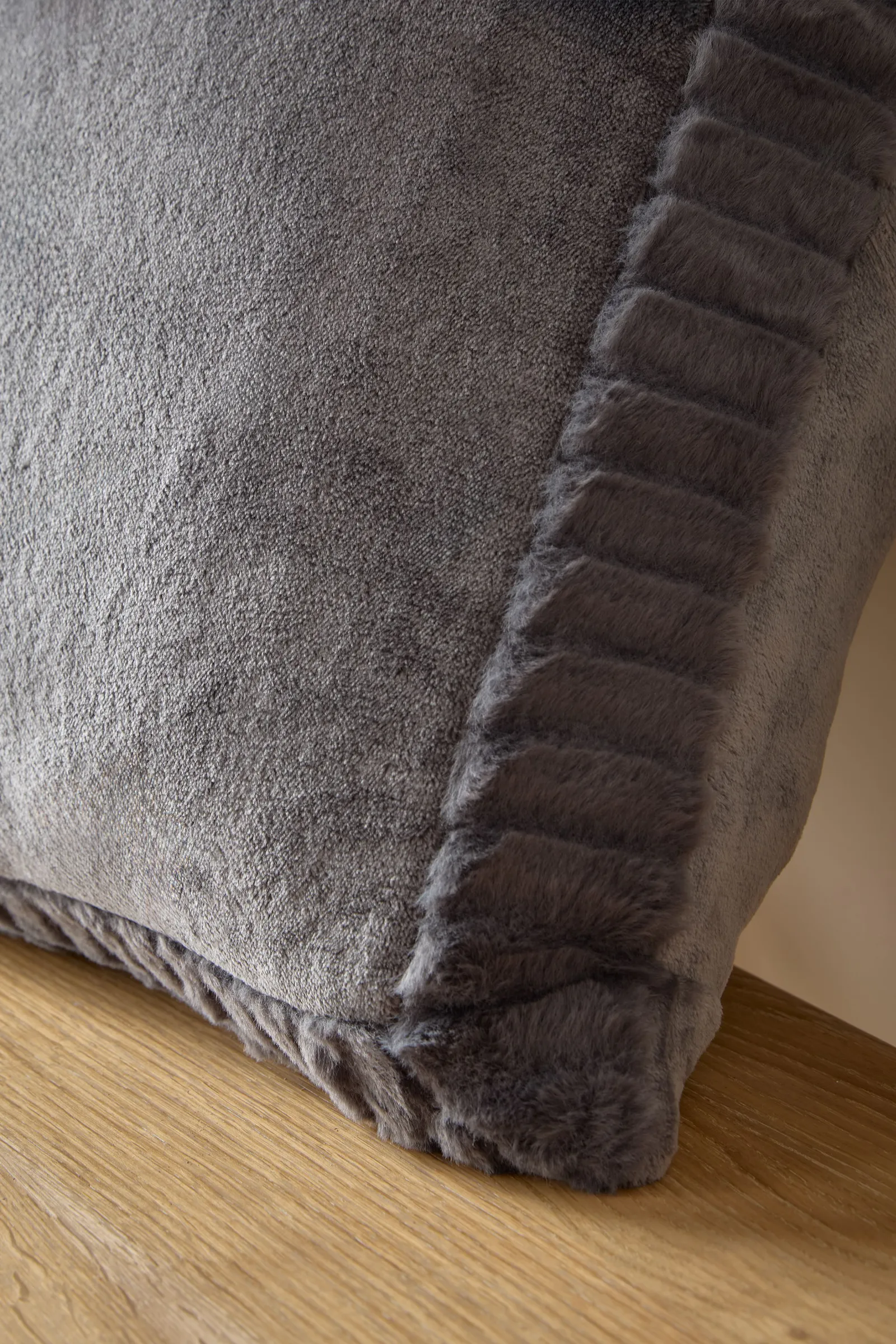 Catherine Lansfield 'Velvet & Faux Fur' 55x55cm Cushion in Grey 2