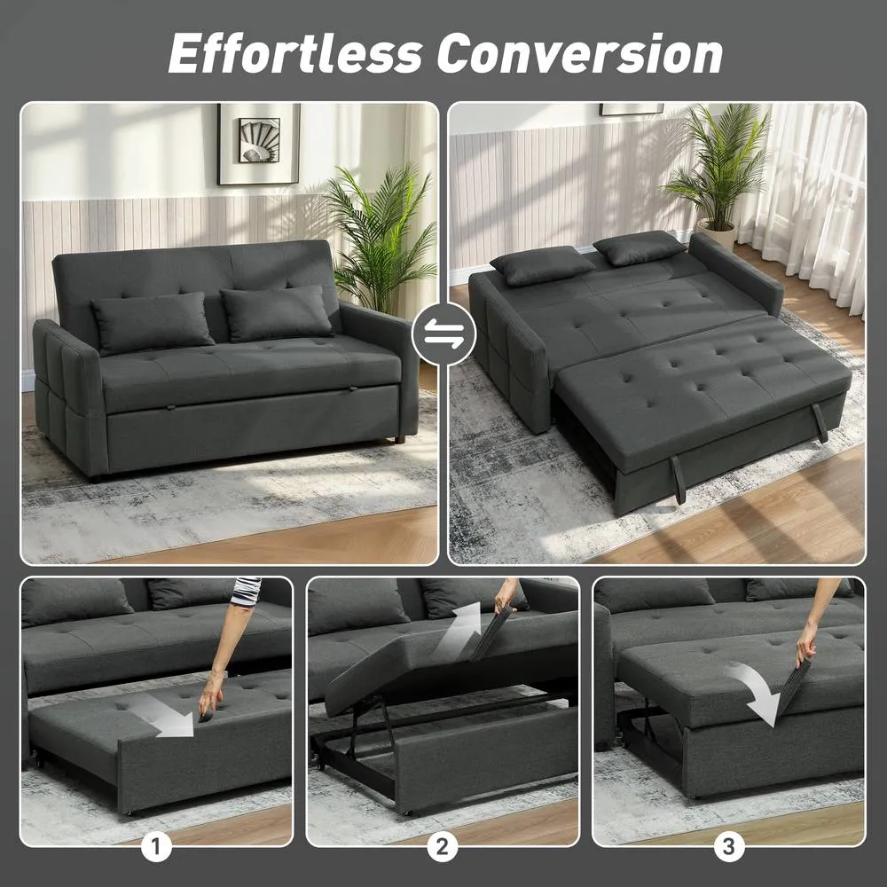 HOMCOM 2 Seater Sofa Bed, Convertible Pull Out Bed Settee, Charcoal Grey in Dark Grey 4