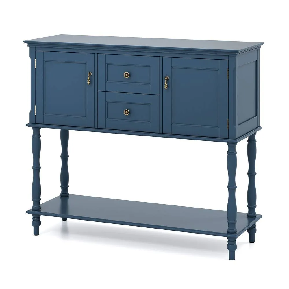 Costway Console Table 2 Drawers 2 Door Cabinets Storage Shelf in Blue