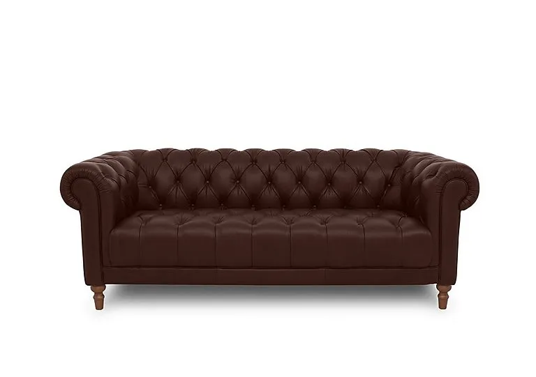 Columbus Leather 3 Seater Sofa with Wooden Feet