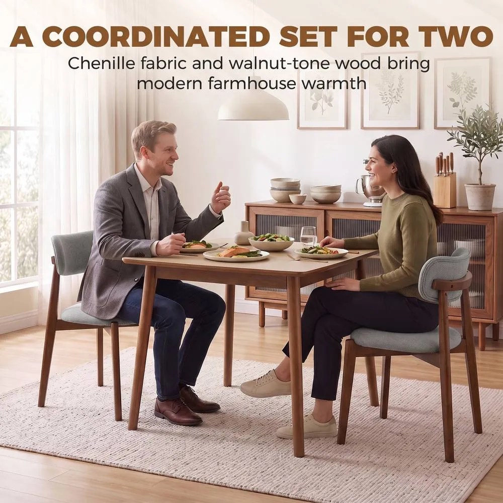 HOMCOM Dining Chairs Chenille Curved Backrest Set of 2 in Grey 4