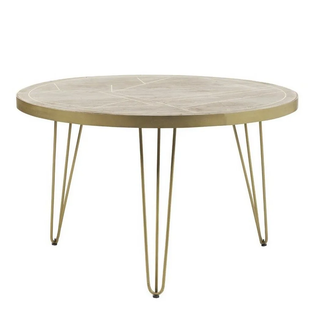 Indian Hub Light Gold Round Dining Table - Solid Mango Wood - L120 x W120 x H76 cm in Beige