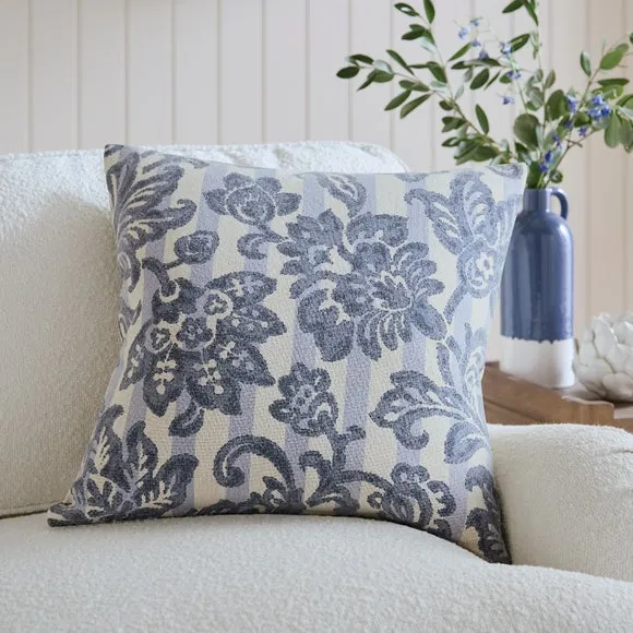 Striped Floral Cotton Square Cushion Cover