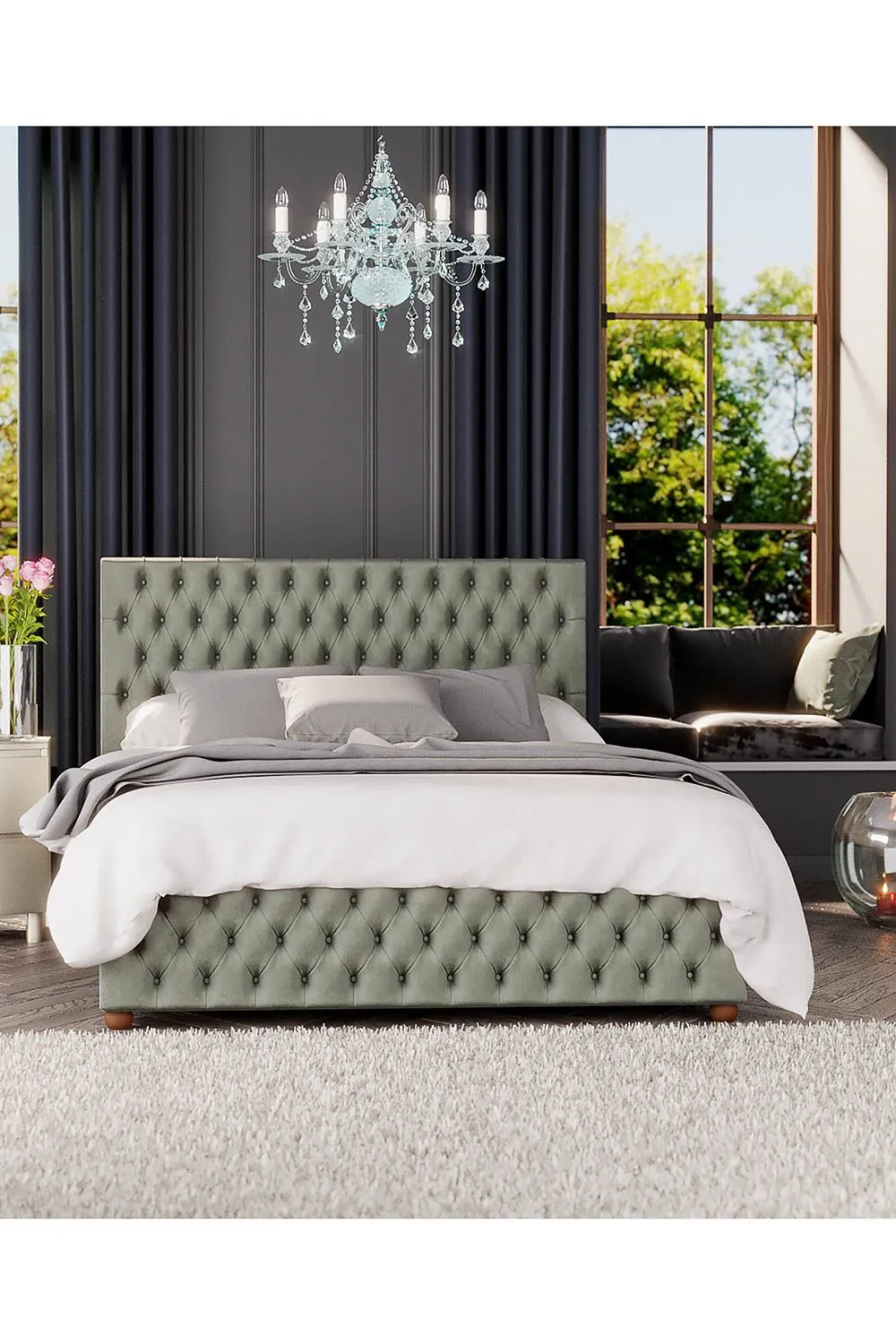 Laurence Llewelyn-Bowen Seren Ottoman Storage Bed in Plush Velvet Fabric, Custom Made in Duck Egg Blue 5