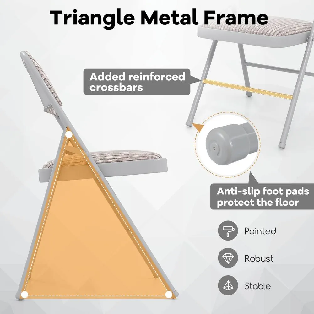 Costway 2 Pack Folding Chairs Padded Party Chairs with Metal Frame-Beige in Beige 5