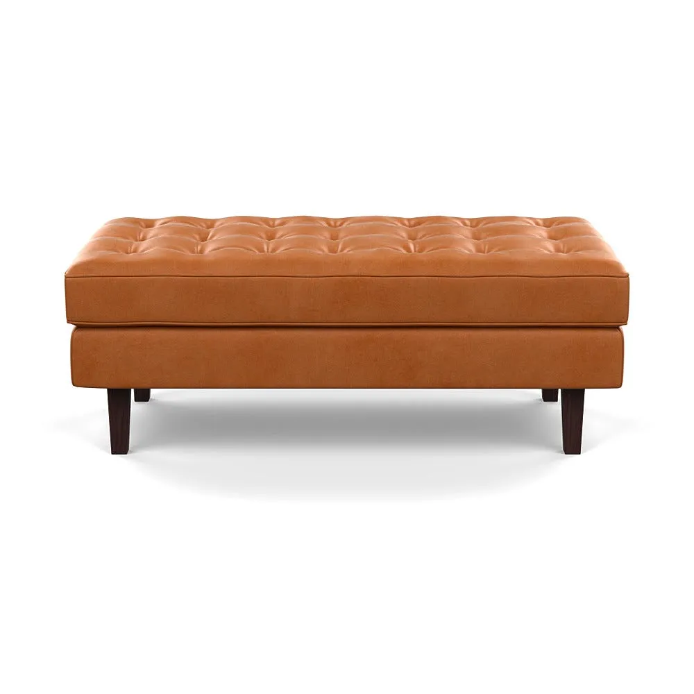 Heal's Hepburn Ottoman Daino Leather Treacle Black Feet