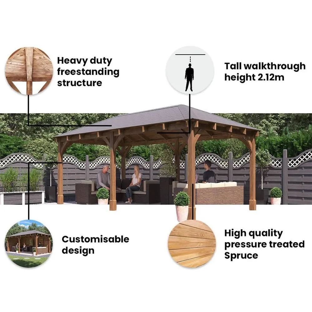 Dunster House Wooden Gazebo 6x3m Heavy Duty Patio Shelter Roof Shingles Leviathan in Brown 6