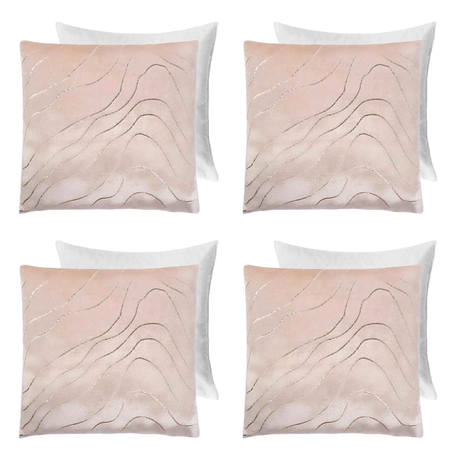 OHS 4 Pack Metallic Wave Filled Cushion Covers Home Decor Set in Natural
