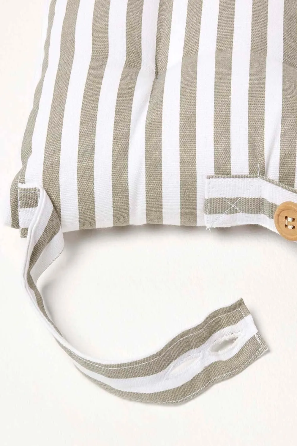 Homescapes Grey Stripe Seat Pad with Button Straps 100% Cotton 4