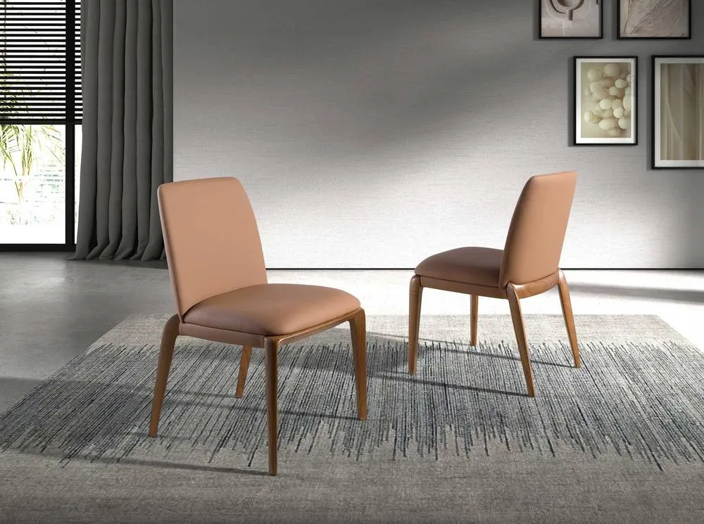 Angel Cerda Brown Leatherette Dining Chair with Walnut-Coloured 3