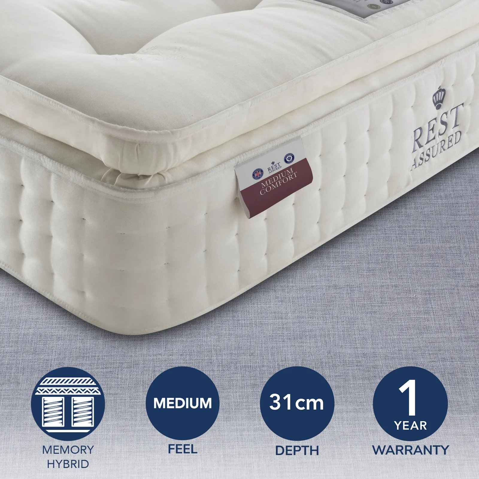Rest Assured 2000 Pocket Memory Medium Mattress White