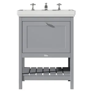 Bayswater Hartleigh Plummett Grey Traditional Freestanding Vanity Unit & 3 Tap Hole Traditional Recessed Basin - 600mm