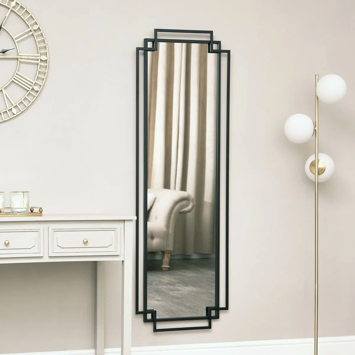 Melody Maison Black Art Deco Wall Mirror 142cm X 47cm
