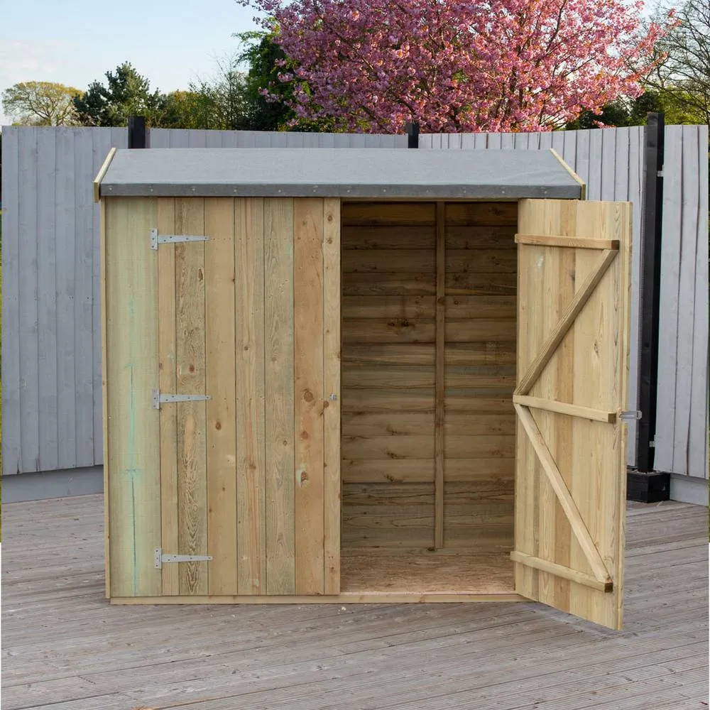 Shires Overlap 6 x 3 Feet Pressure Treated Pent Shed Double Door in Brown 5