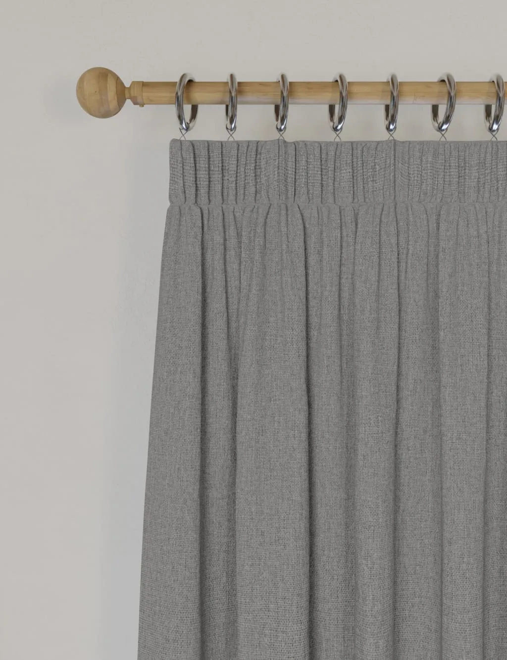 M&S Brushed Pencil Pleat Blackout Ultra Thermal Curtains Light Grey