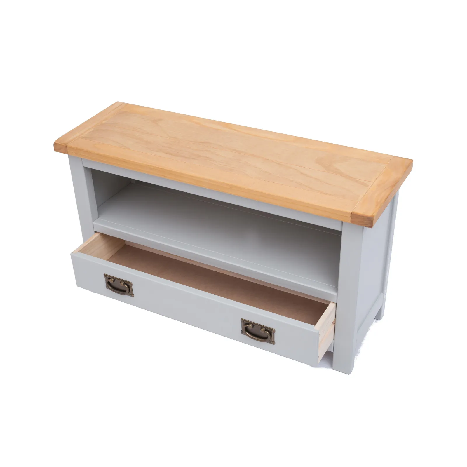 Cabinet Bits Argenta Light Grey 1 Drawer TV Cabinet Brass Drop Handle 4