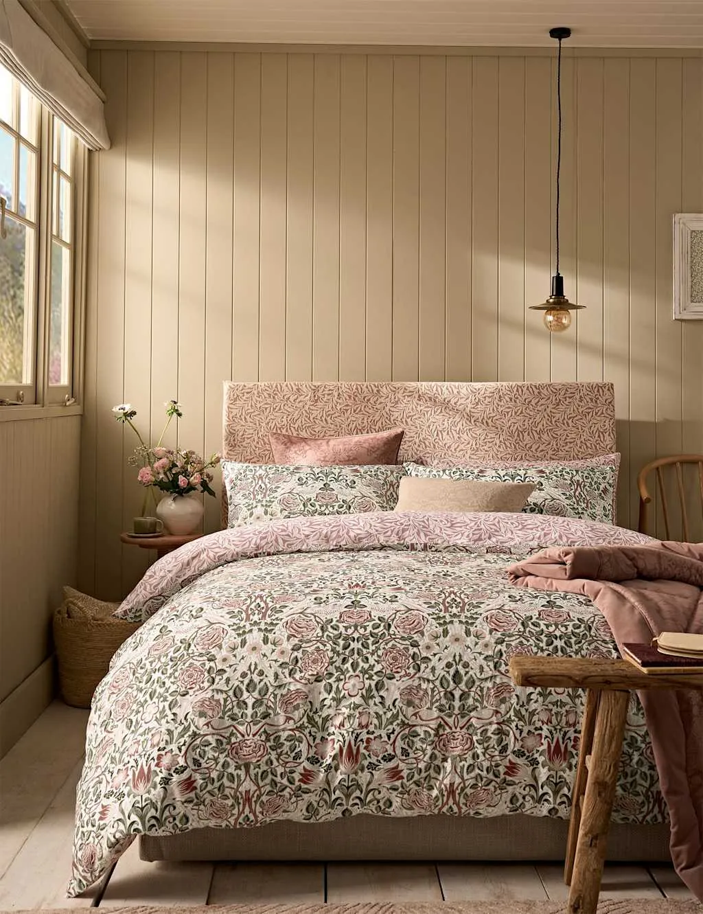 William Morris At Home Pure Cotton Sateen Rose Brick Bedding Set Pink Mix