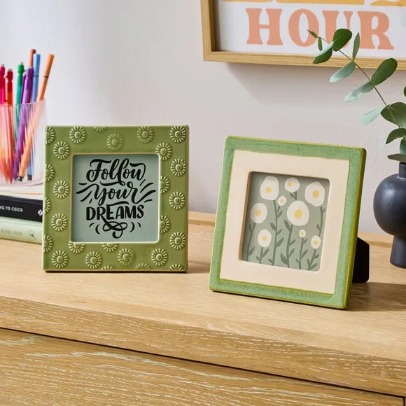 Set of 2 Green Ceramic Square Photo Frames
