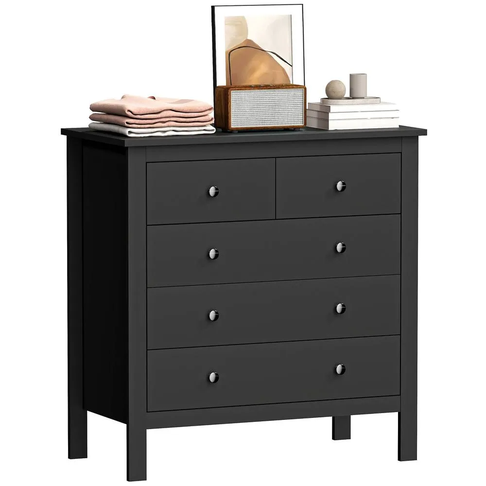 HOMCOM Modern Chest Of Drawers, 5 Drawer Unit Storage Chest for Bedroom in Black 2