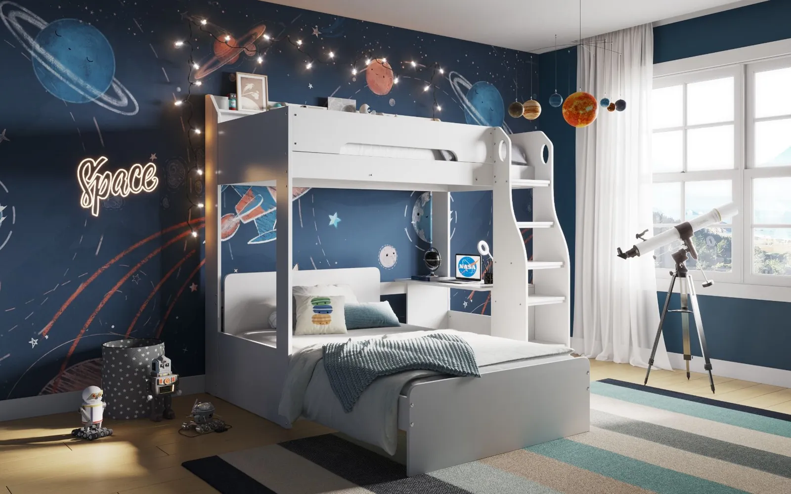 Flair Cosmic L Shaped Triple Bunk Bed in White 2
