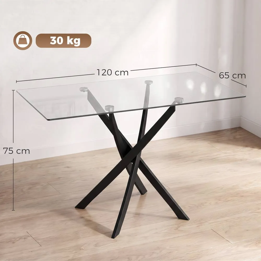 HOMCOM 120cm Dining Table Kitchen Table w/ Tempered Glass Top, Clear 3