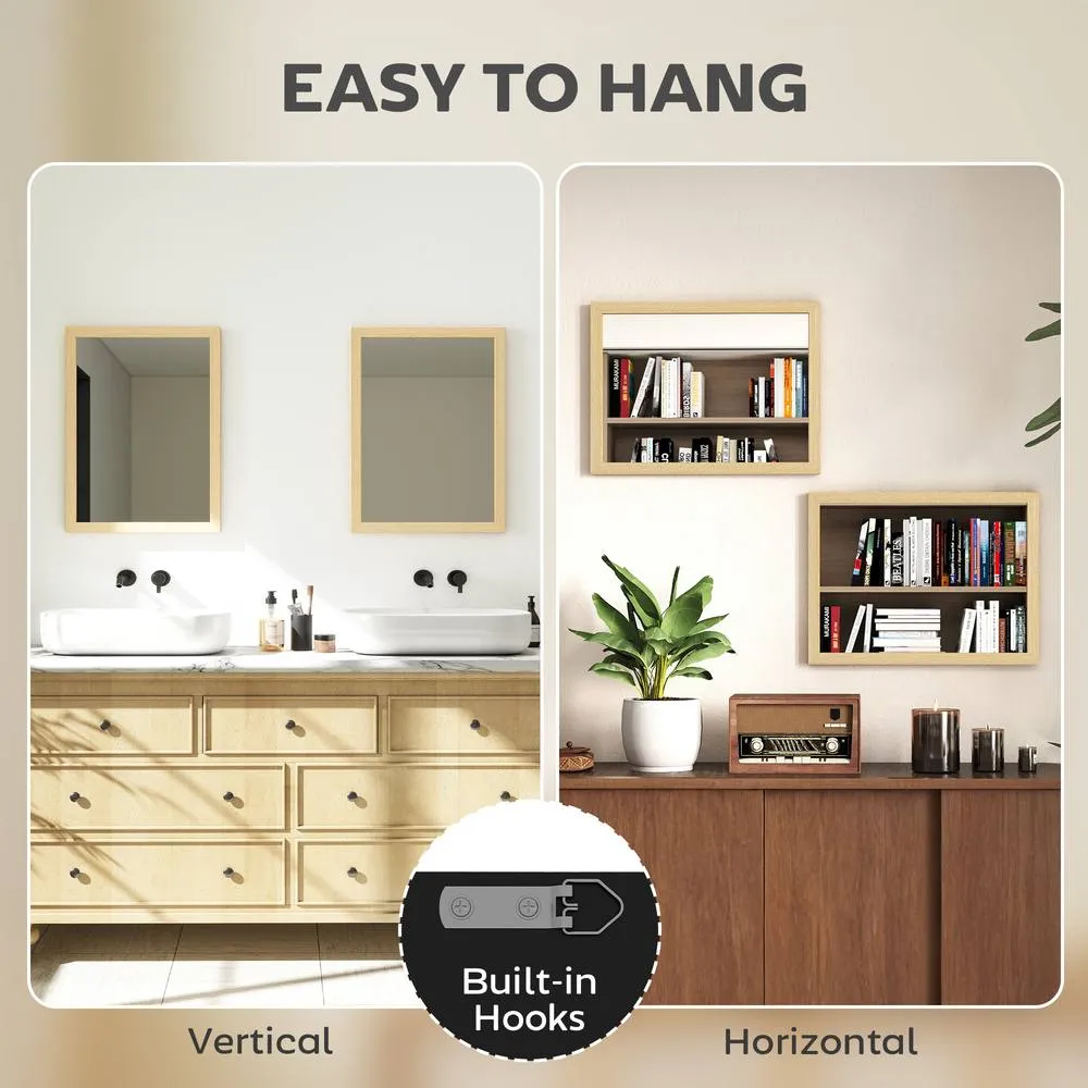 HOMCOM 30 x 40 cm Wall Bathroom Mirror, Vanity Mirror, Set of 2 in Natural 6