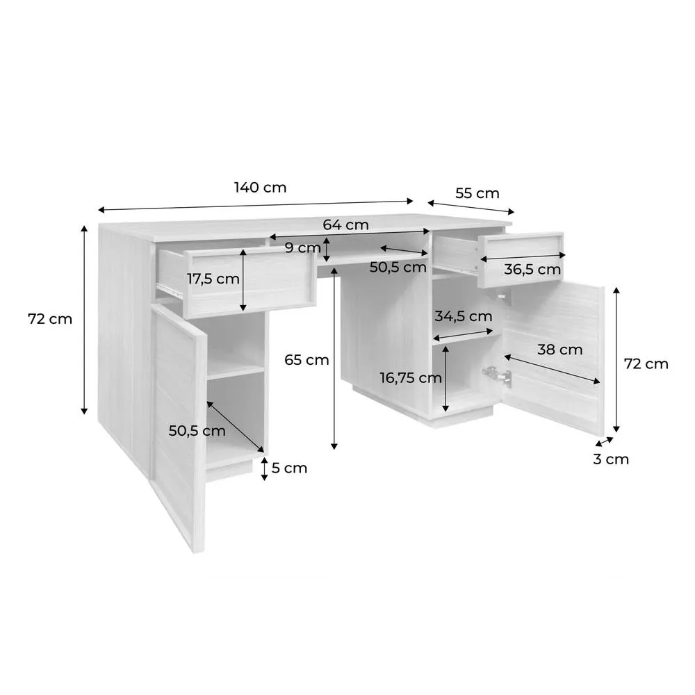 sweeek Wood effect desk 2 doors 2 drawers 1 niche 140cm in Beige 5